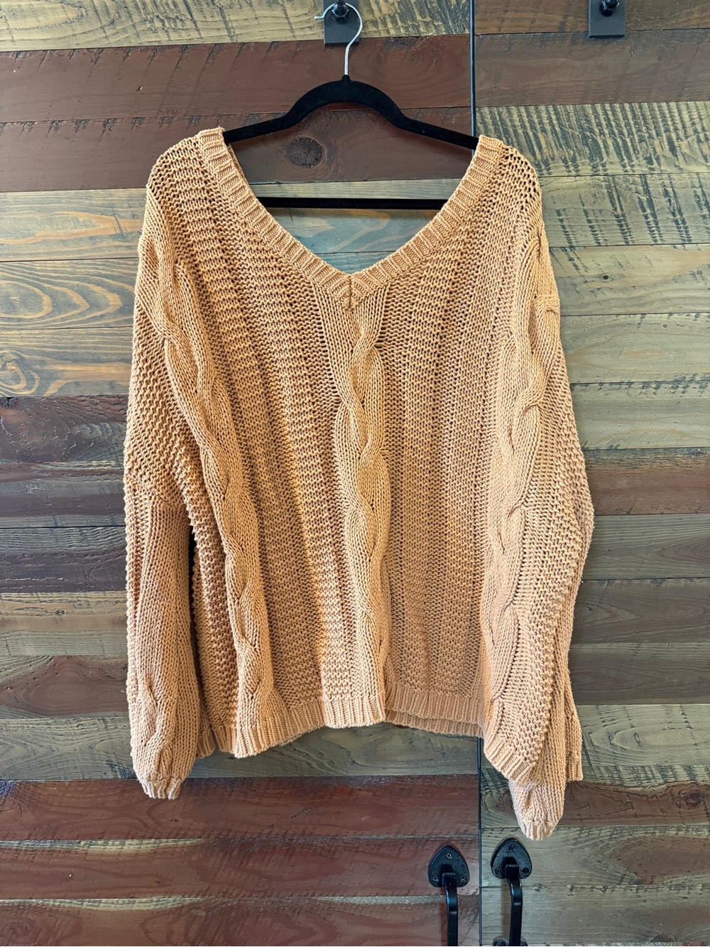 SHEIN Peach Cable Knit V-Neck Sweater